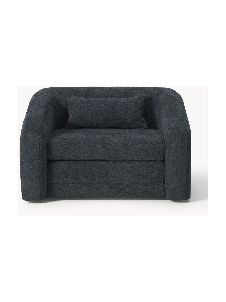 Fauteuil convertible en peluche-bouclé Eliot, Peluche-bouclé anthracite, larg. 100 x prof. 94 cm