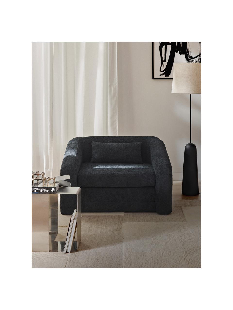 Fauteuil convertible en peluche-bouclé Eliot, Peluche-bouclé anthracite, larg. 100 x prof. 94 cm