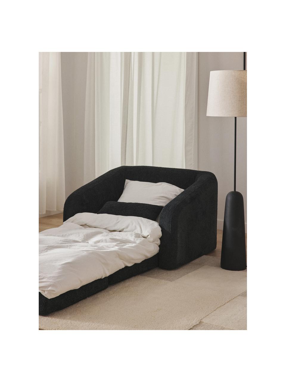Sillón cama de borreguillo bouclé Eliot, Tapizado: tejido borreguillo bouclé, Patas: plástico, Borreguillo bouclé gris antracita, An 100 x F 94 cm