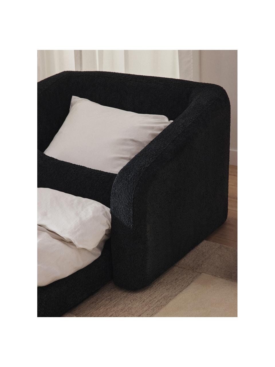 Fauteuil convertible en peluche-bouclé Eliot, Peluche-bouclé anthracite, larg. 100 x prof. 94 cm