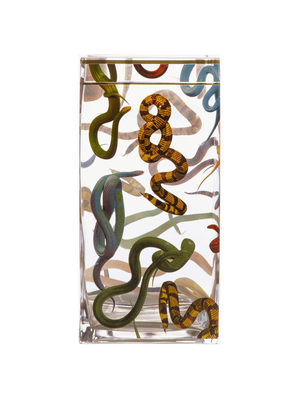 Glazen vaas Snakes, H 30 cm, Vaas: glas, Rand: goudkleurig, Slangen, B 15 x H 30 cm