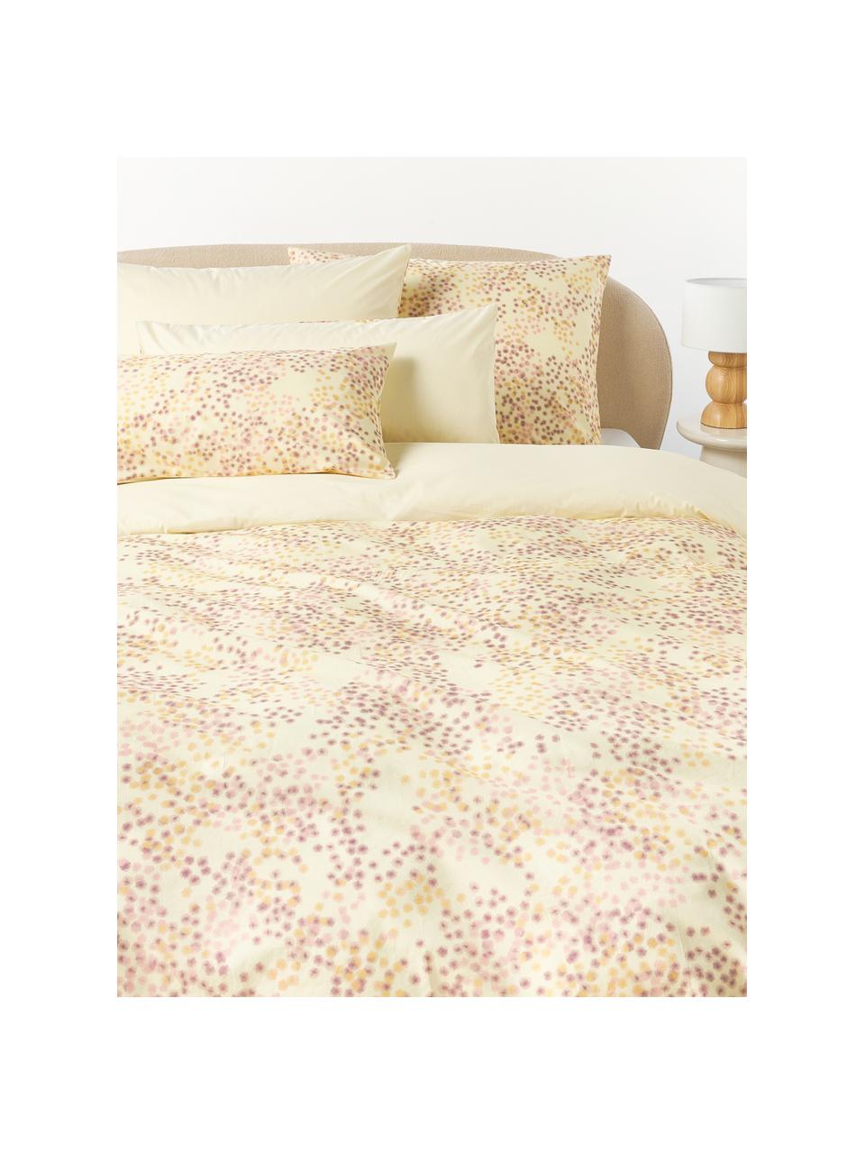 Poszewka na poduszkę z perkalu Kiki, Jasny żółty, żółty, odcienie lila, S 40 x D 80 cm