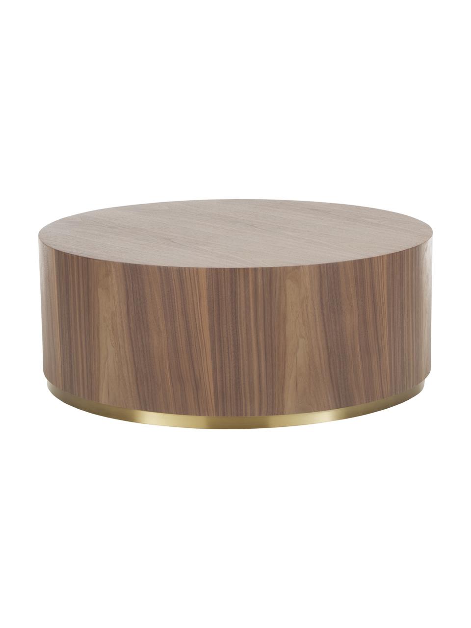 Grande table basse Clarice, Corps : placage en bois de noyer Pied : couleur dorée, brillant brossé