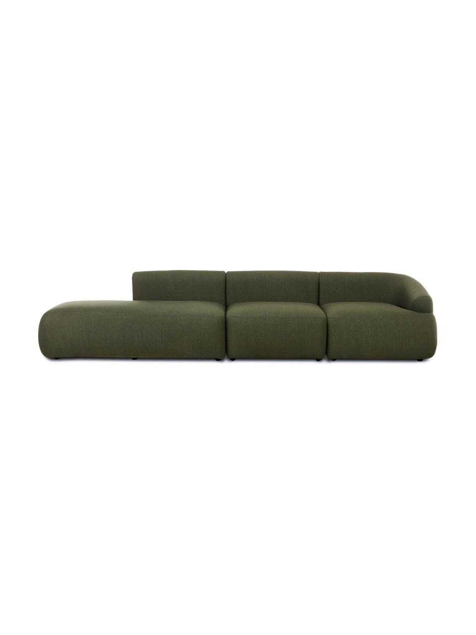 Chaise-longue componibile in tessuto verde Sofia, Rivestimento: 100% polipropilene Con 23, Struttura: legno di pino massiccio, , Piedini: plastica, Tessuto verde, Larg. 340x Prof. 95 cm