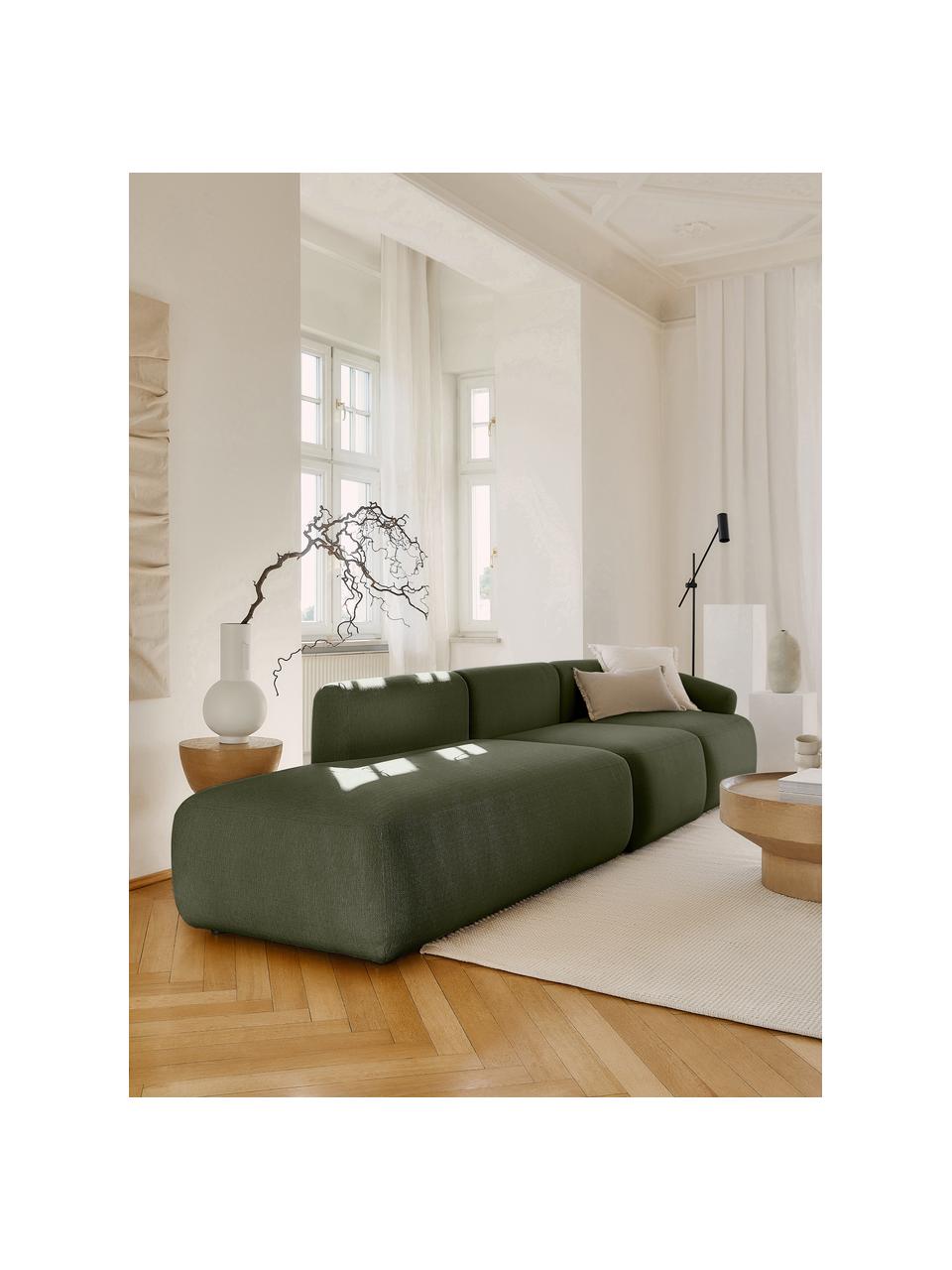 Méridienne modulable verte Sofia, Tissu vert, larg. 340 x prof. 95 cm