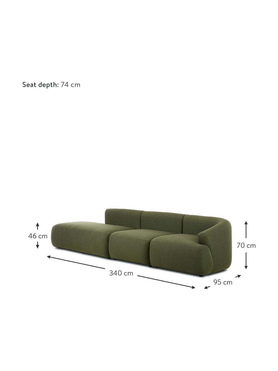 Méridienne modulable verte Sofia, Tissu vert, larg. 340 x prof. 95 cm