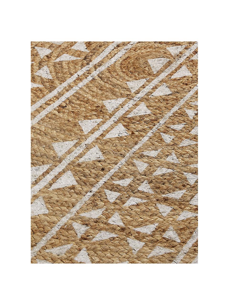 Runder Teppich Cecile mit weißem Ethno Print, Naturfaser, Beige, Weiß, Ø 100 cm (Größe XS)