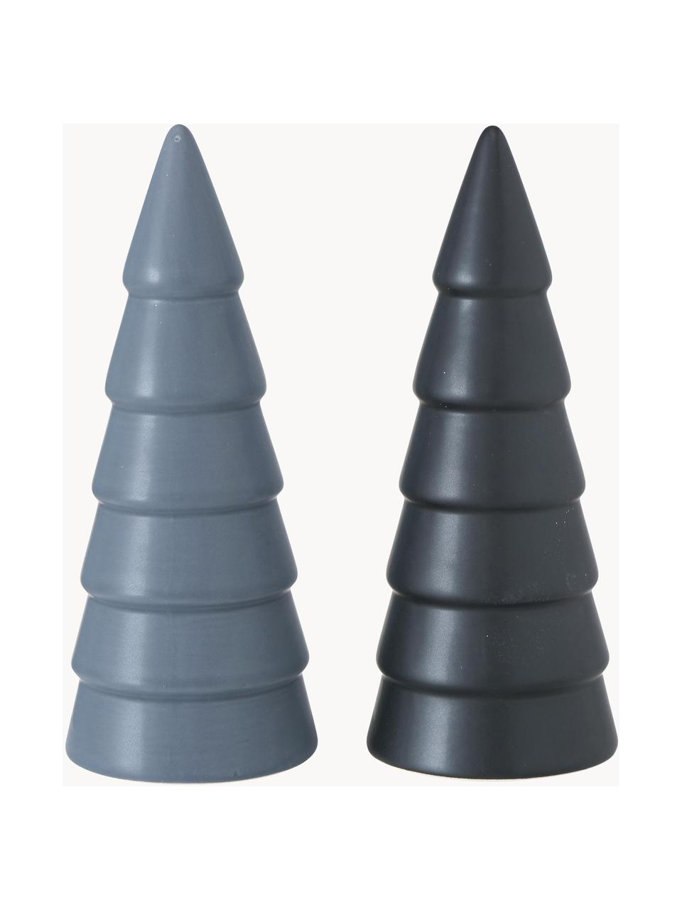 Sapin de Noël bleu Noël Broady, 2 élém., Grès cérame, Bleu ciel, bleu foncé, Ø 8 x haut. 18 cm