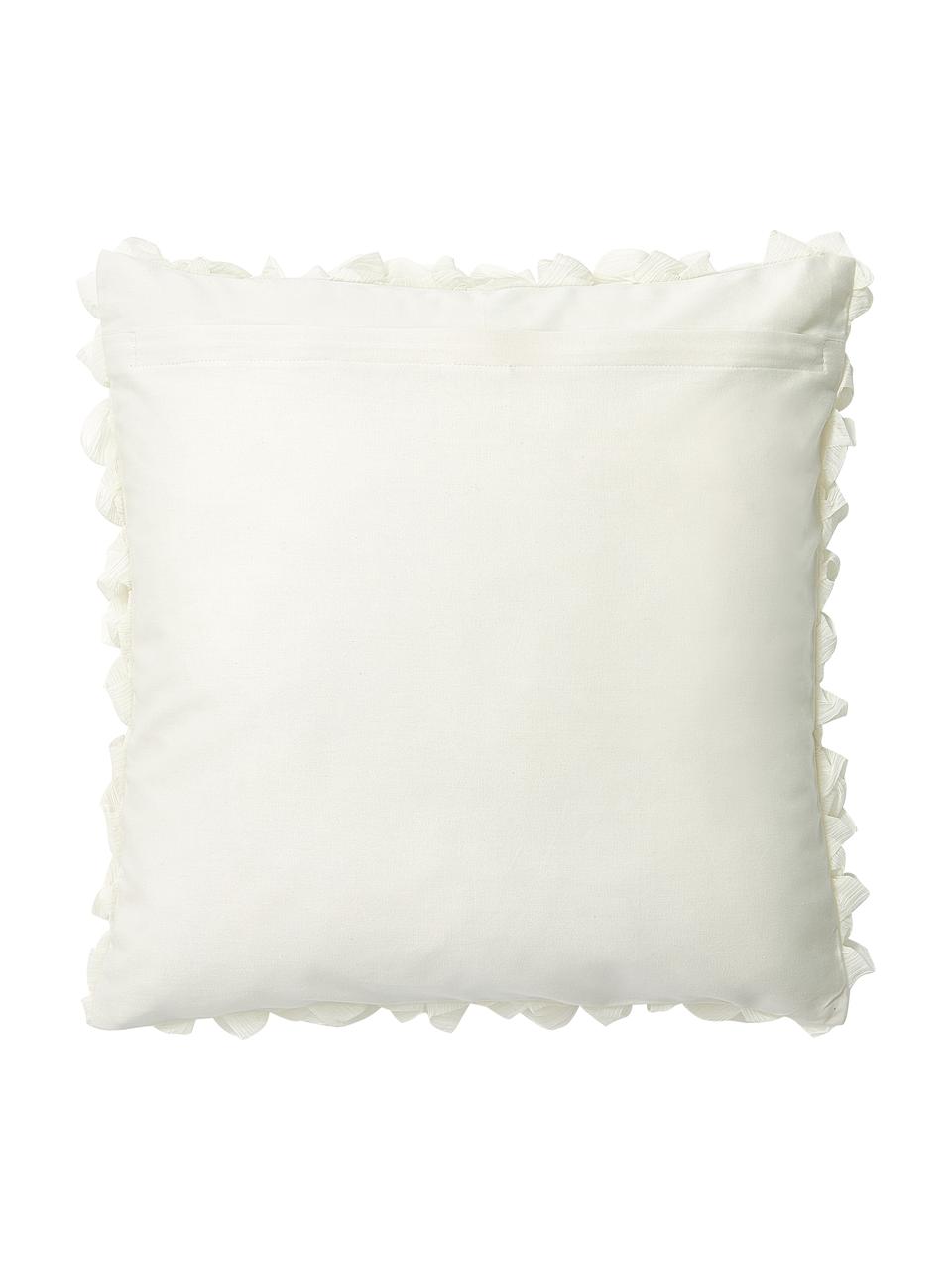 Funda de cojín con volantes Rosalia, Parte delantera: 100% poliéster, Parte trasera: 100% algodón, Blanco, An 45 x L 45 cm