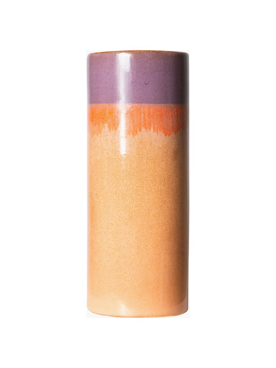 Handbeschilderde keramische vaas 70's met reactief glazuur, H 19 cm, Keramiek, Oranje, lila, Ø 8 x H 19 cm