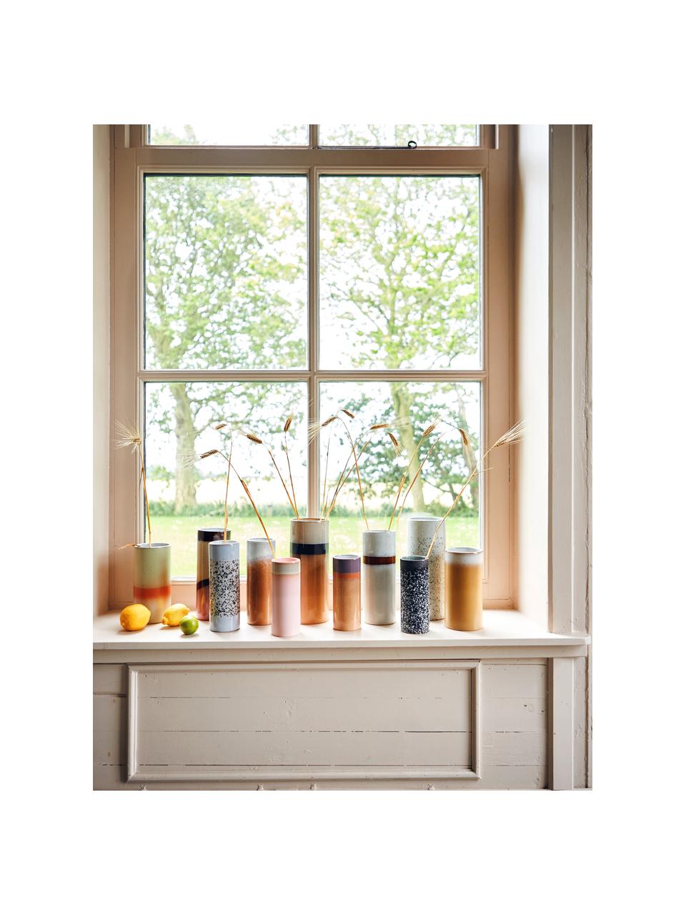 Handbemalte Keramik-Vase 70's mit reaktiver Glasur, H 19 cm, Keramik, Orange, Lila, Ø 8 x H 19 cm