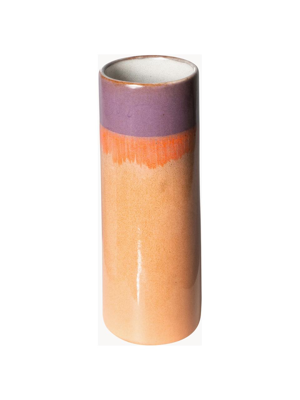 Ručne maľovaná keramická váza s reaktívnou glazúrou 70's, Keramika, Oranžová, fialová, Ø 8 x V 19 cm