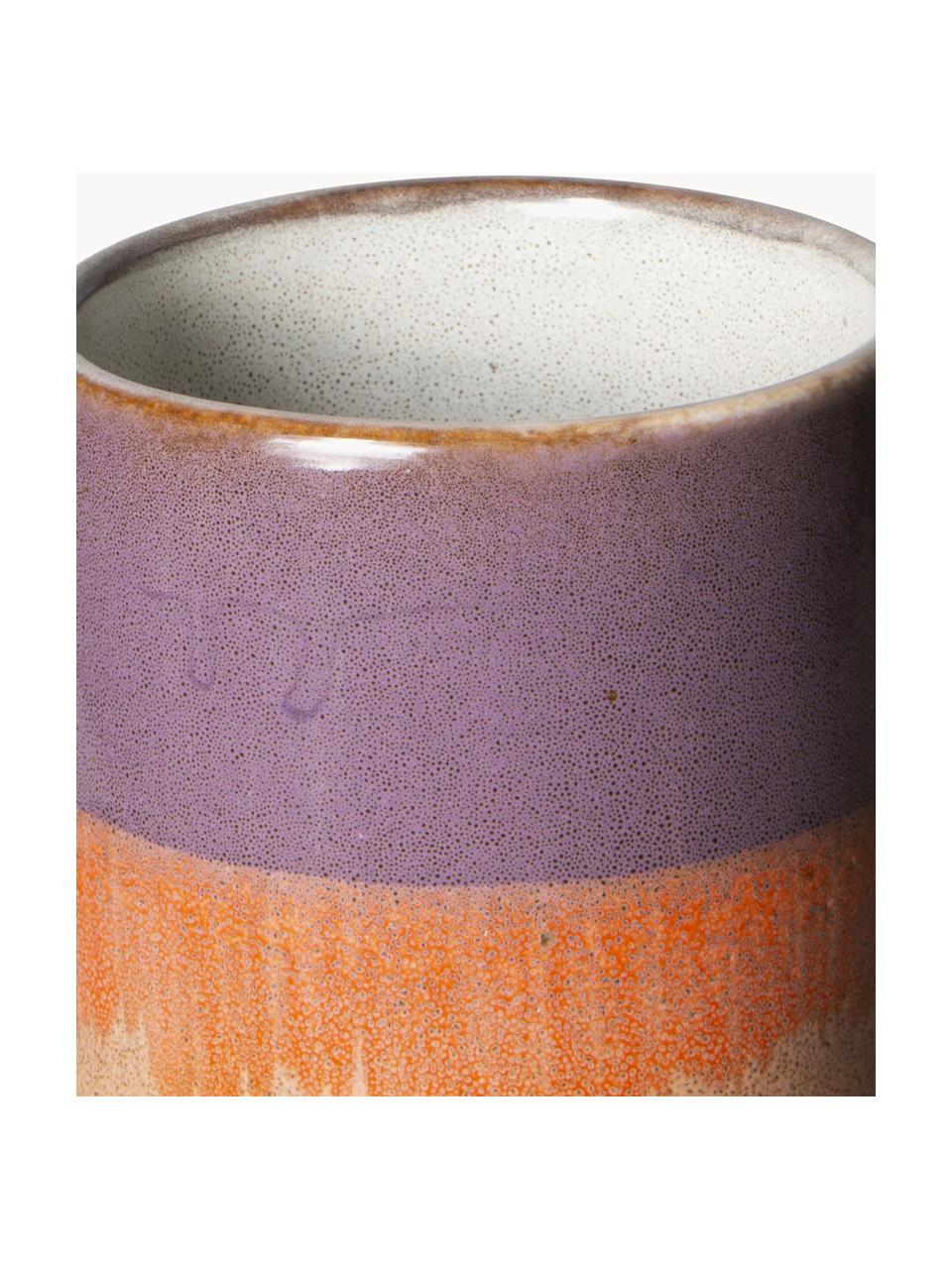 Handbemalte Keramik-Vase 70's mit reaktiver Glasur, H 19 cm, Keramik, Orange, Lila, Ø 8 x H 19 cm