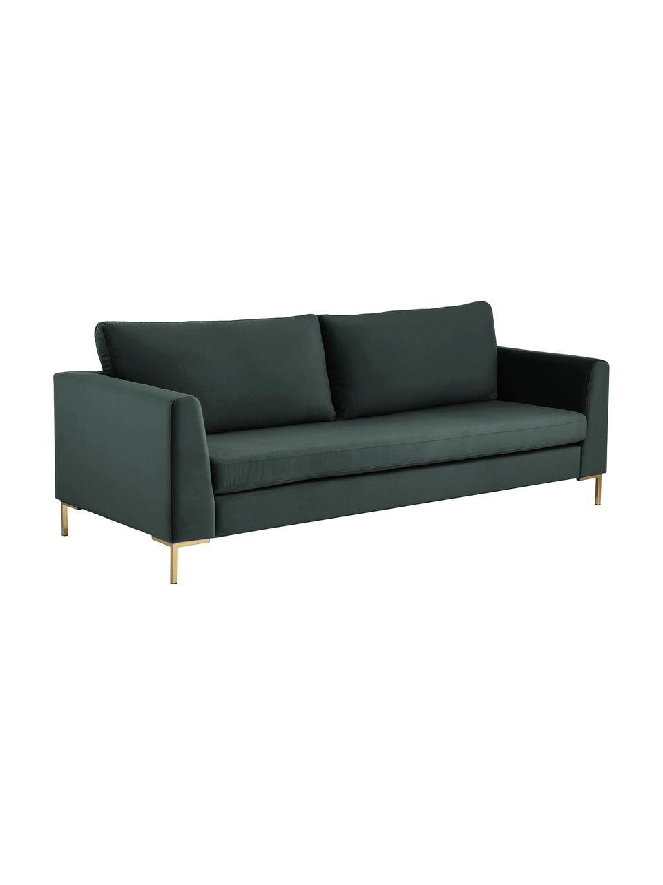 Samt-Sofa Luna (3-Sitzer), Bezug: Samt (Polyester) Der hoch, Gestell: Massives Buchenholz, Füße: Metall, galvanisiert, Samt Dunkelgrün, B 230 x T 95 cm