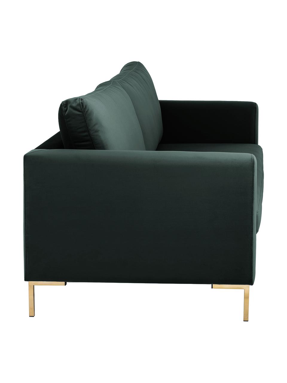 Divano 3 posti in velluto con piedini in metallo Luna, Rivestimento: velluto (poliestere) Con , Struttura: legno di faggio massiccio, Piedini: metallo zincato, Velluto verde scuro, Larg. 230 x Prof. 95 cm