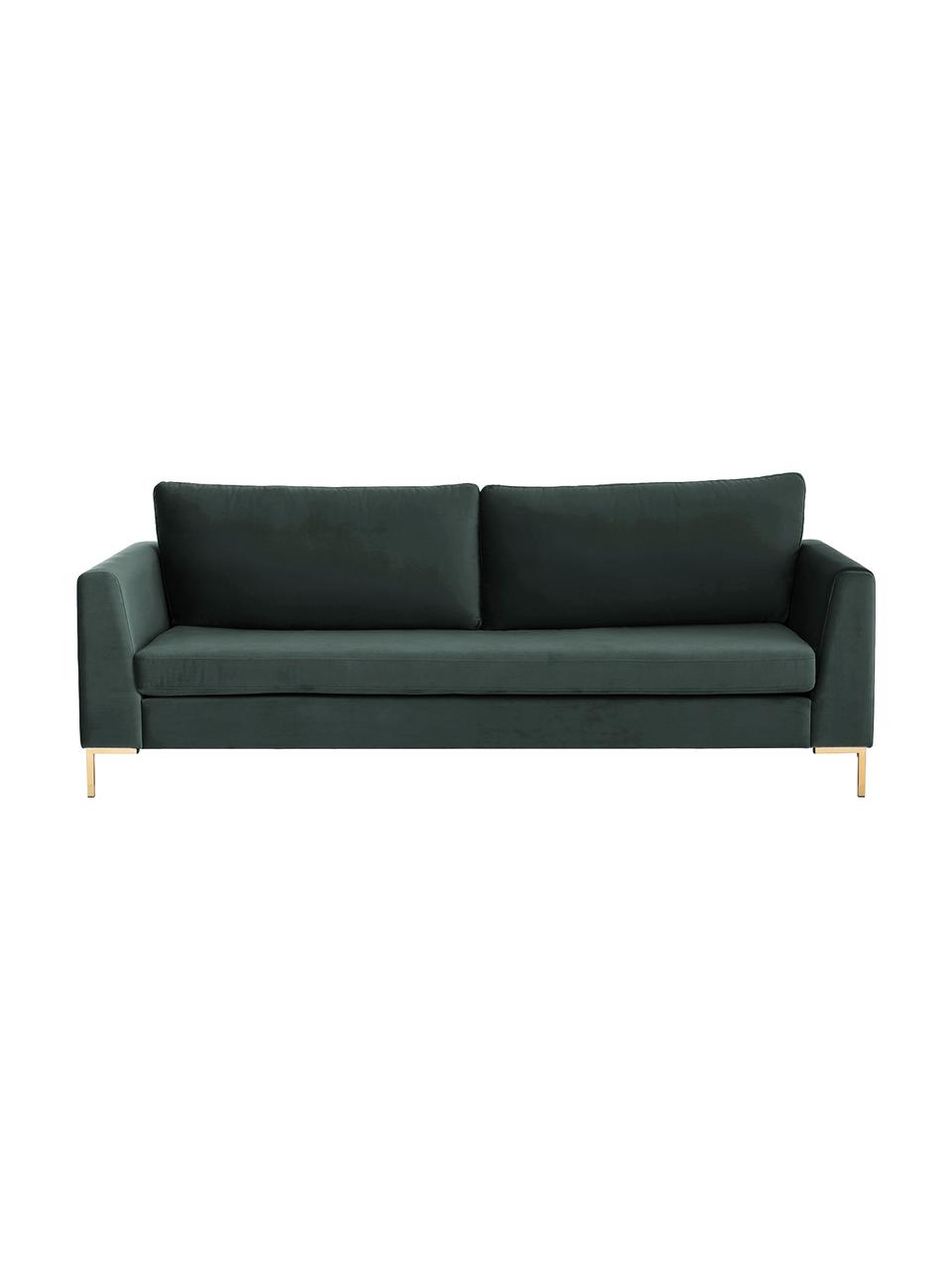 Sofa z aksamitu z metalowymi nogami Luna (3-osobowa), Tapicerka: aksamit (poliester) Dzięk, Nogi: metal galwanizowany, Ciemnozielony aksamit, S 230 x G 95 cm