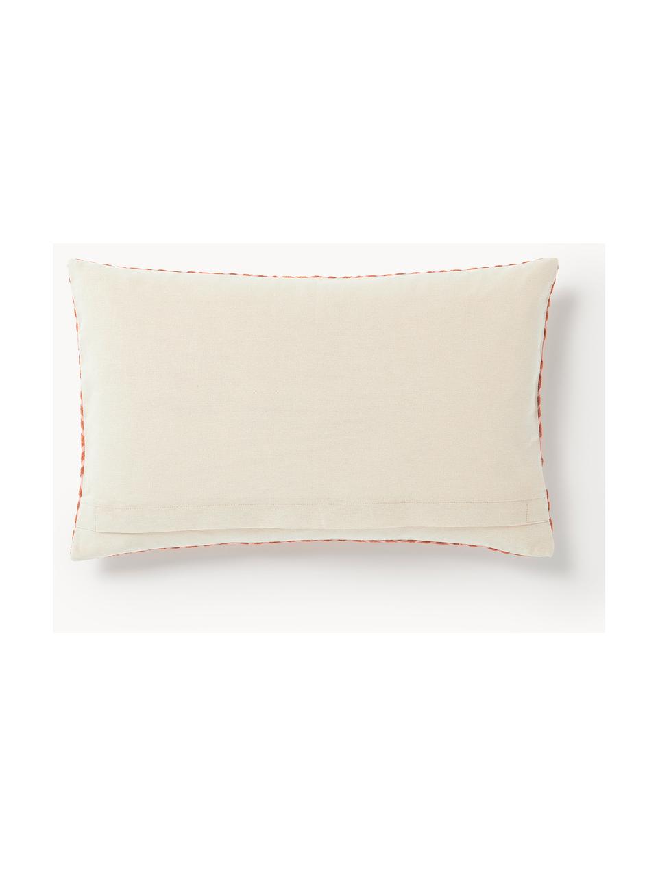 Housse de coussin rectangulaire avec slogan brodé Whatever, Rouge corail, blanc cassé, larg. 30 x long. 50 cm