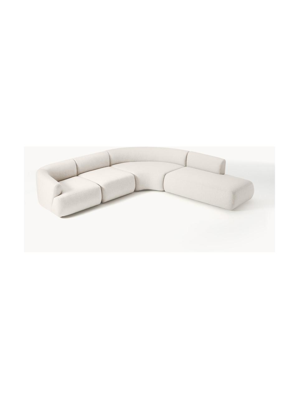 Canapé d'angle modulable 4 places Sofia, Tissu blanc crème, larg. 318 x prof. 298 cm, méridienne à droite