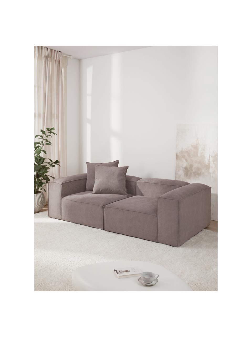 Modulaire bank Lennon (3-zits) van corduroy, Bekleding: corduroy (92% polyester, , Frame: massief grenenhout, FSC-g, Poten: kunststof, Corduroy taupe, B 238 x H 119 cm