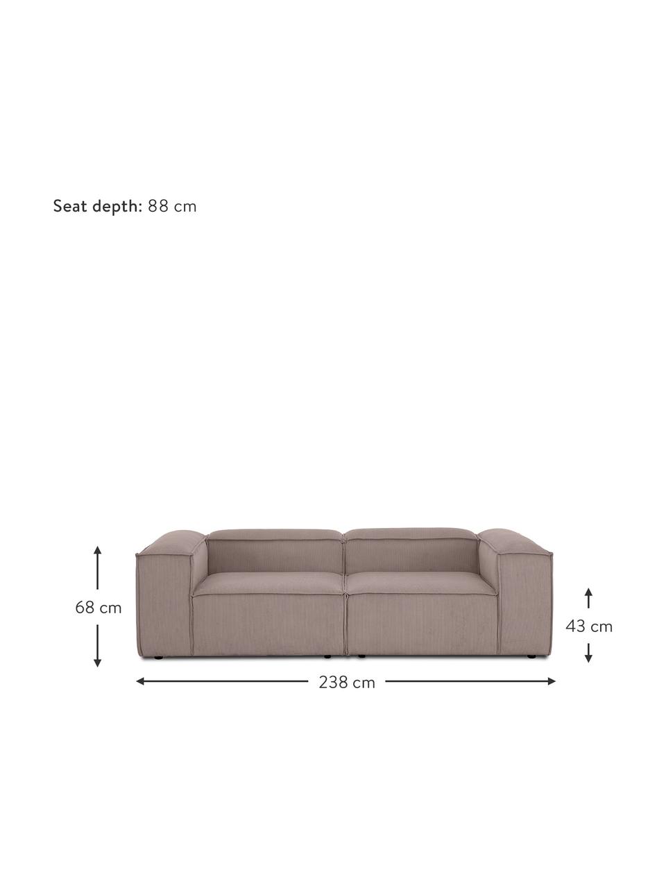 Sofa modułowa ze sztruksu Lennon (3-osobowa), Tapicerka: sztruks (92% poliester, 8, Stelaż: lite drewno, sklejka, Nogi: tworzywo sztuczne, Brązowy sztruks, S 238 x G 119 cm