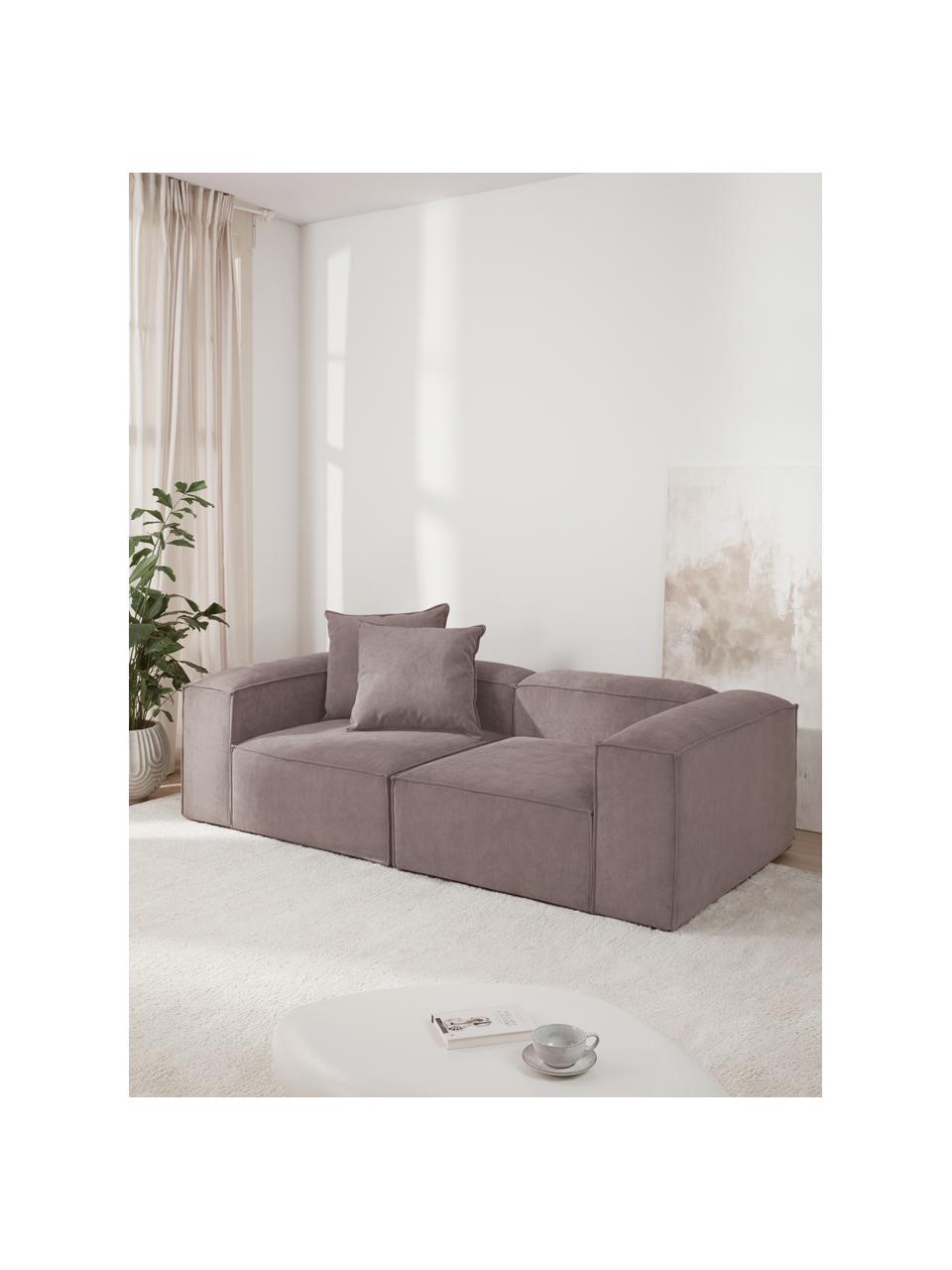 Modulares Sofa Lennon (3-Sitzer) aus Cord, Bezug: Cord (92 % Polyester, 8 %, Gestell: Massives Kiefernholz, Spe, Füße: Kunststoff Dieses Produkt, Cord Taupe, B 238 x T 119 cm