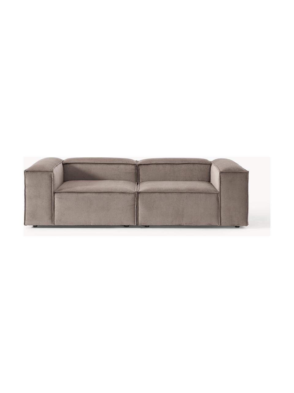 Modulares Sofa Lennon (3-Sitzer) aus Cord, Bezug: Cord (92 % Polyester, 8 %, Gestell: Massives Kiefernholz, Spe, Füße: Kunststoff Dieses Produkt, Cord Taupe, B 238 x T 119 cm