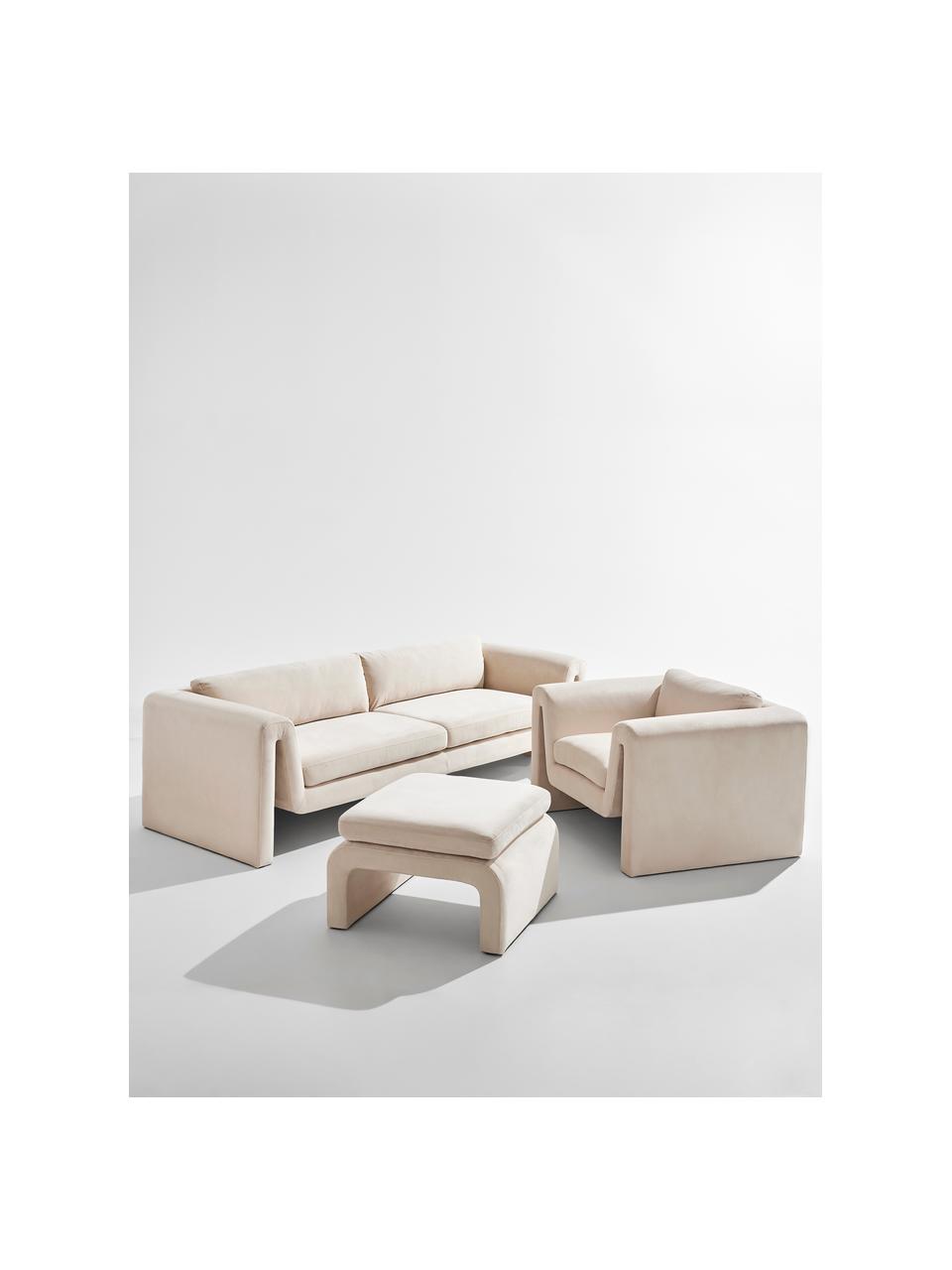 Sillón de terciopelo Mika (3 plazas), Tapizado: 100 % poliéster, Estructura: madera de pino con certif, Terciopelo beige, An 240 x F 88 cm