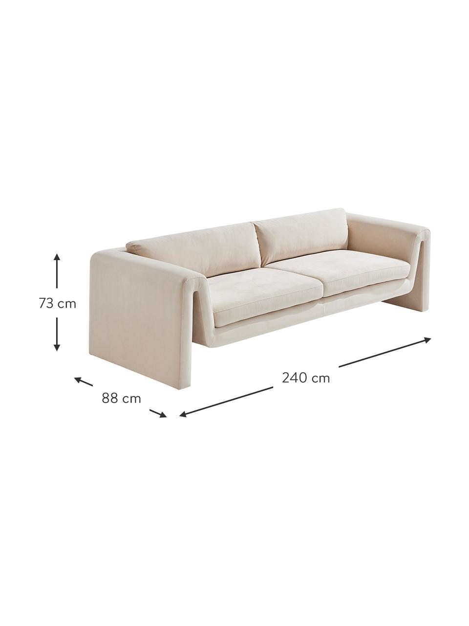 Fluwelen bank Mika (3-zits), Bekleding: 100% polyester, Frame: grenenhout, FSC-gecertifi, Fluweel beige, B 240 x D 88 cm