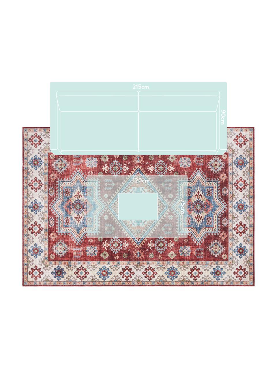 Tapis de couloir vintage Gratia, Rouge rubis, bleu