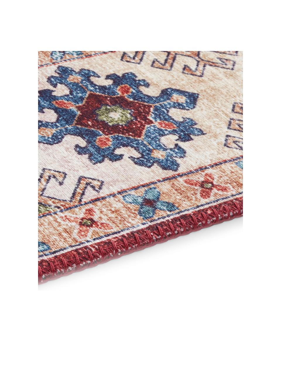 Tapis de couloir vintage Gratia, Rouge rubis, bleu