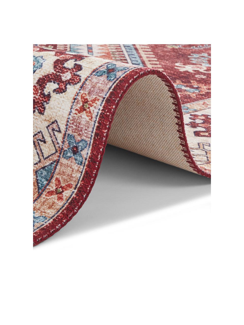 Tapis de couloir vintage Gratia, Rouge rubis, bleu