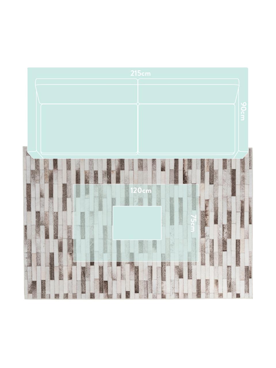 Vloerkleed My Bonanza in patchwork leeroptiek, Bovenzijde: 100% polyester, Onderzijde: 100% katoen, Beige- en bruintinten, B 80 x L 150 cm (maat XS)