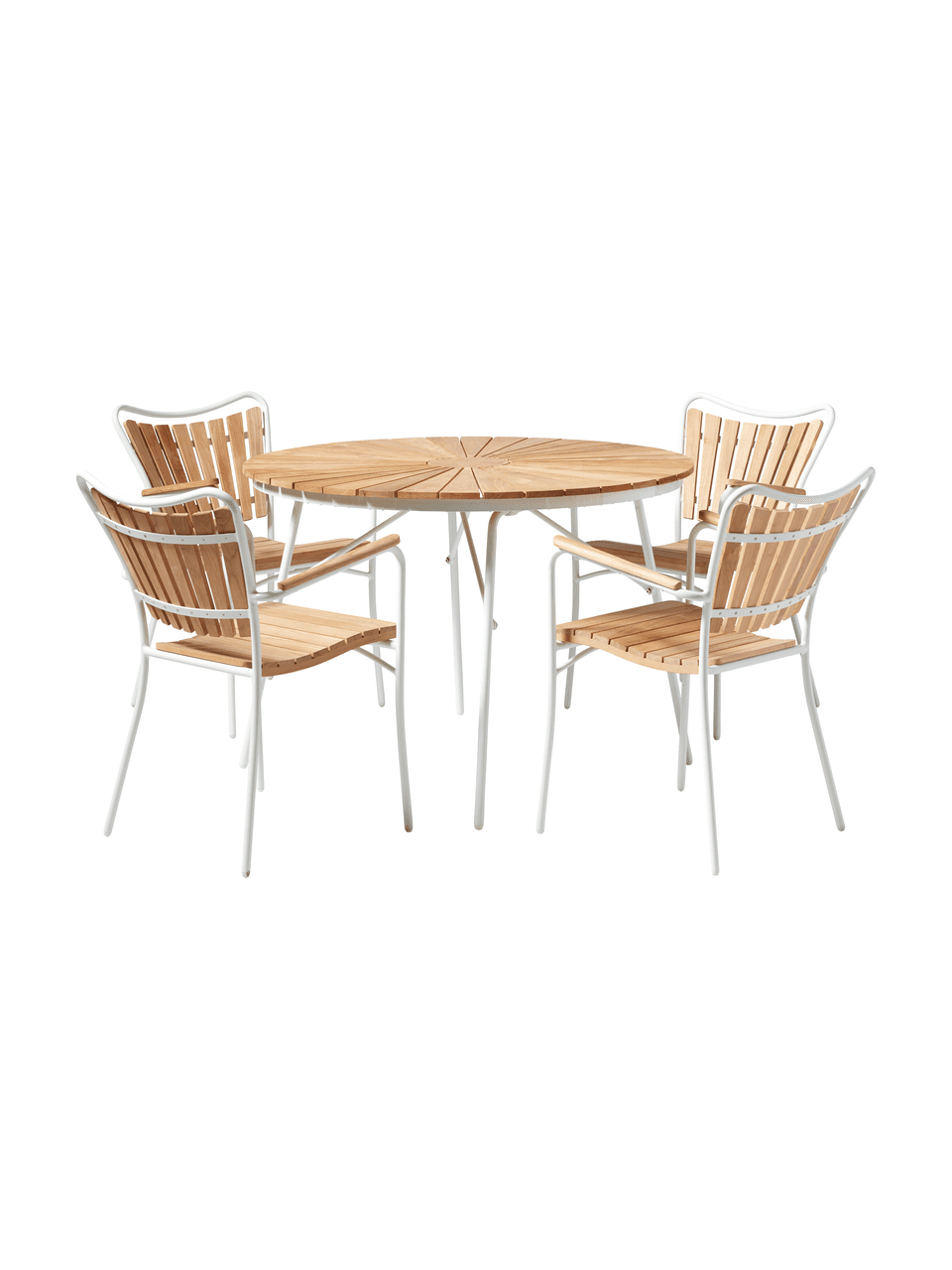Okrągły stół ogrodowy z blatem z drewna tekowego Hard & Ellen, różne rozmiary, Blat: drewno tekowe, piaskowane, Biały, drewno tekowe, Ø 110 x W 73 cm