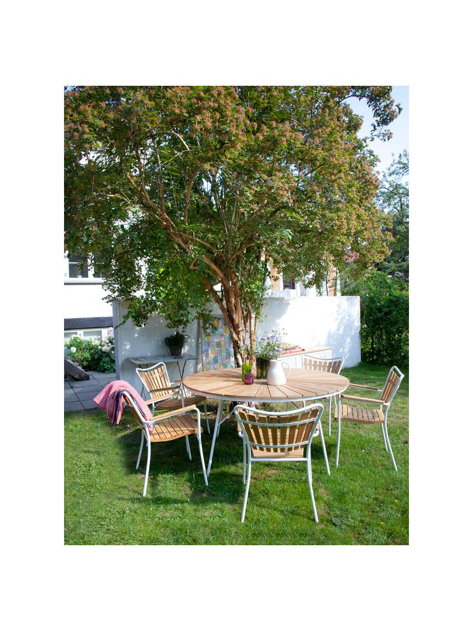 Table de jardin ronde en teck Hard & Ellen, de différentes tailles, Teck, blanc, Ø 110 x haut. 73 cm