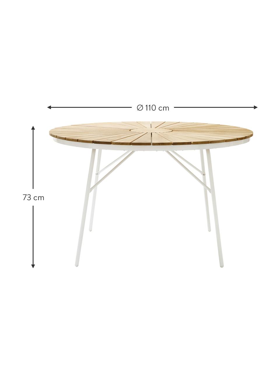 Okrągły stół ogrodowy z blatem z drewna tekowego Hard & Ellen, różne rozmiary, Blat: drewno tekowe, piaskowane, Biały, drewno tekowe, Ø 110 x W 73 cm