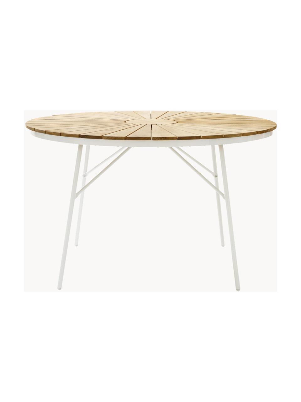 Kulatý zahradní stůl s deskou z teakového dřeva Hard & Ellen, různé velikosti, Teakové dřevo, bílá, Ø 110 cm, V 73 cm