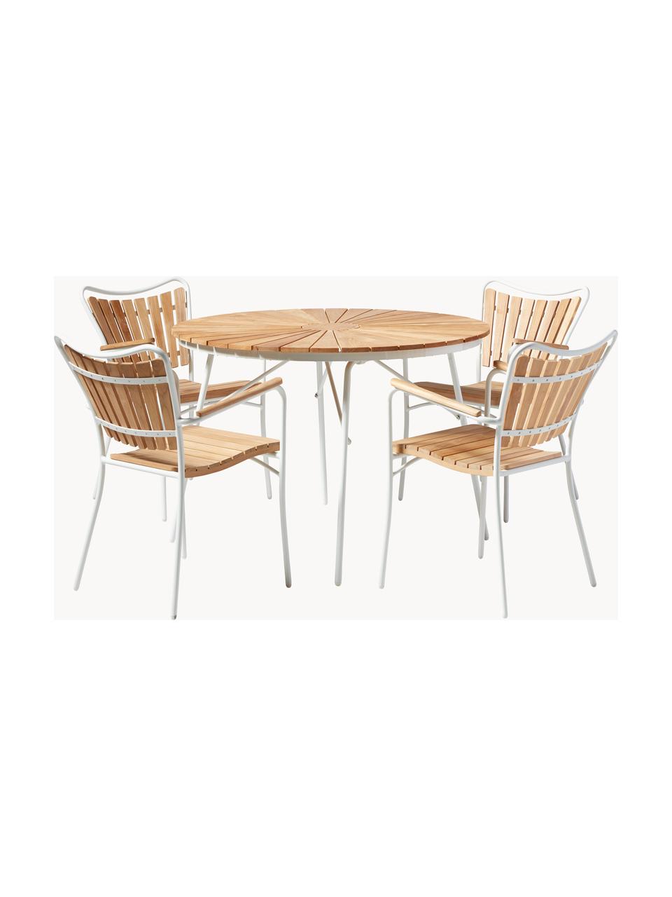 Table de jardin ronde en bois de teck Hard & Ellen, tailles variées, Teck, blanc, Ø 110 x haut. 73 cm