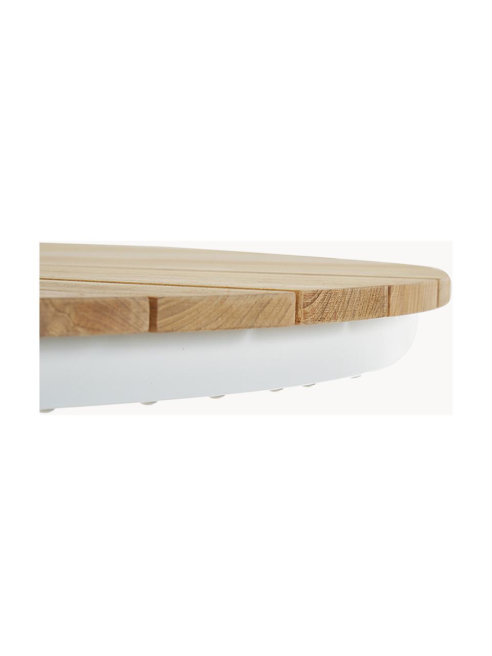 Mesa redonda para exterior de madera de teca Hard & Ellen, tamaños diferentes, Tablero: madera de teca lijada, Estructura: aluminio con pintura en p, Blanco, madera de teca, Ø 110 x Al 73 cm