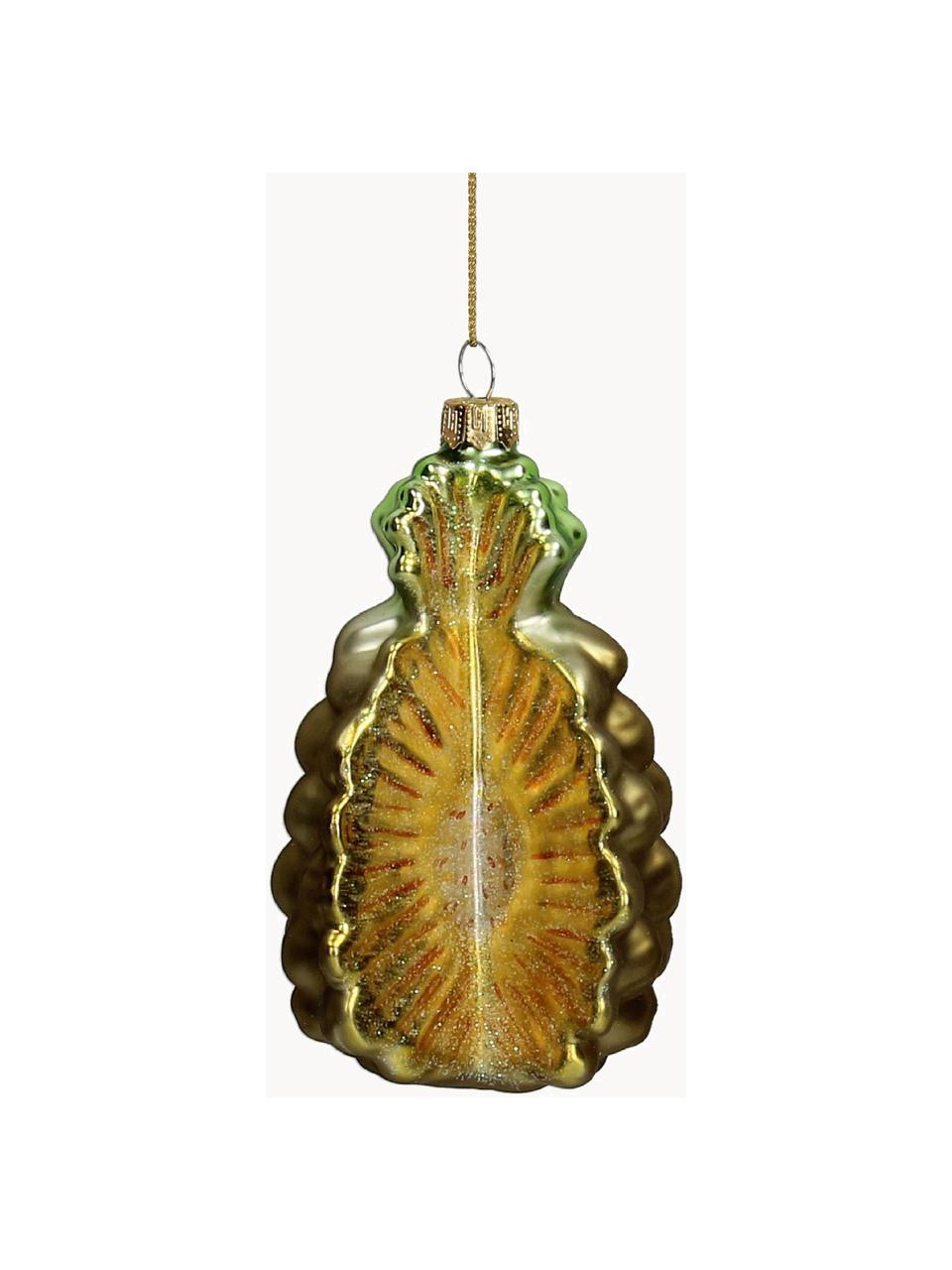 Pendentif de sapin de Noël Pineapple, Verre, Jaune, doré, vert, larg. 5 x haut. 11 cm