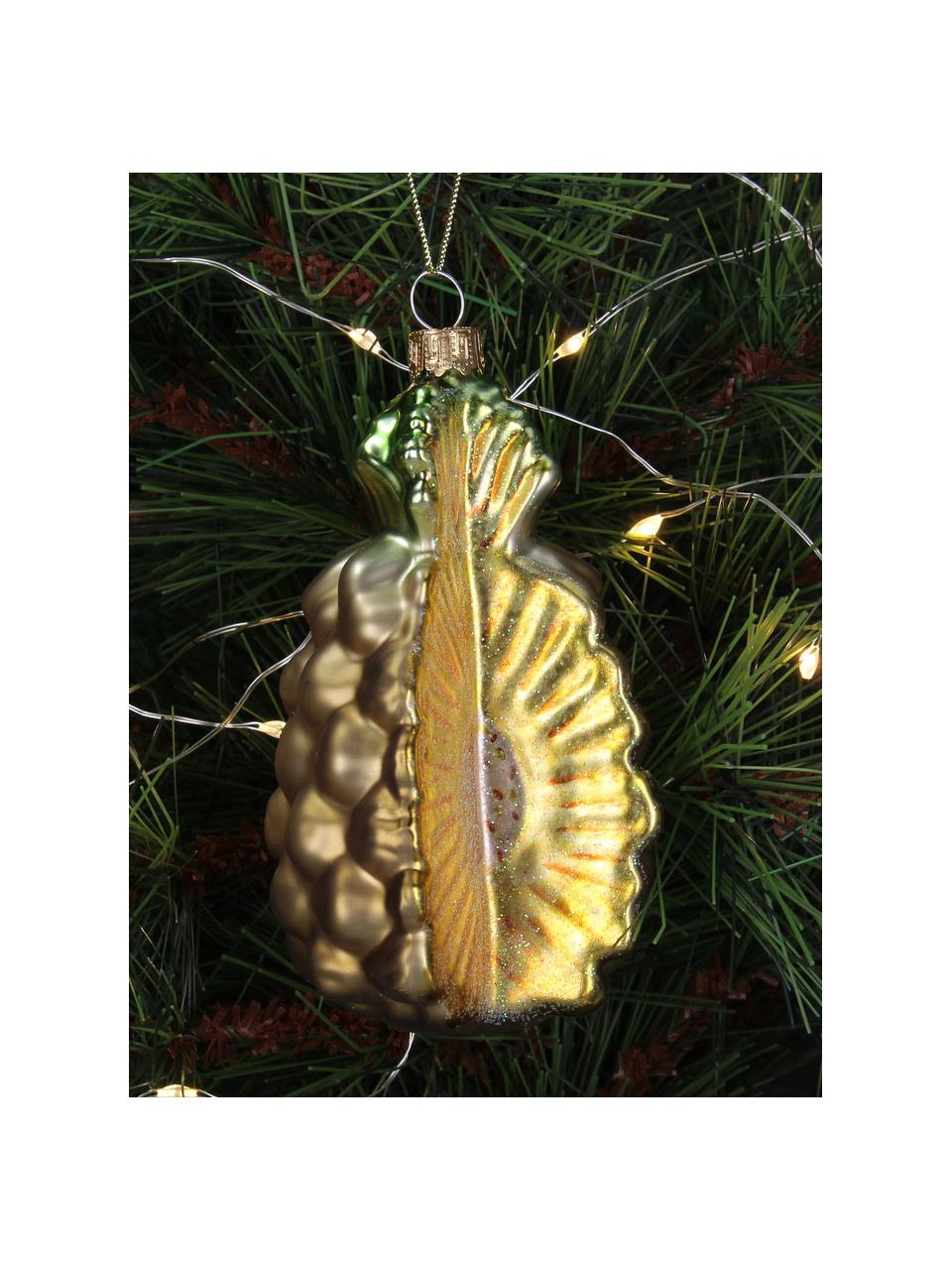 Kerstboomhanger Pineapple, Glas, Geel, goudkleurig, groen, B 5 x H 11 cm