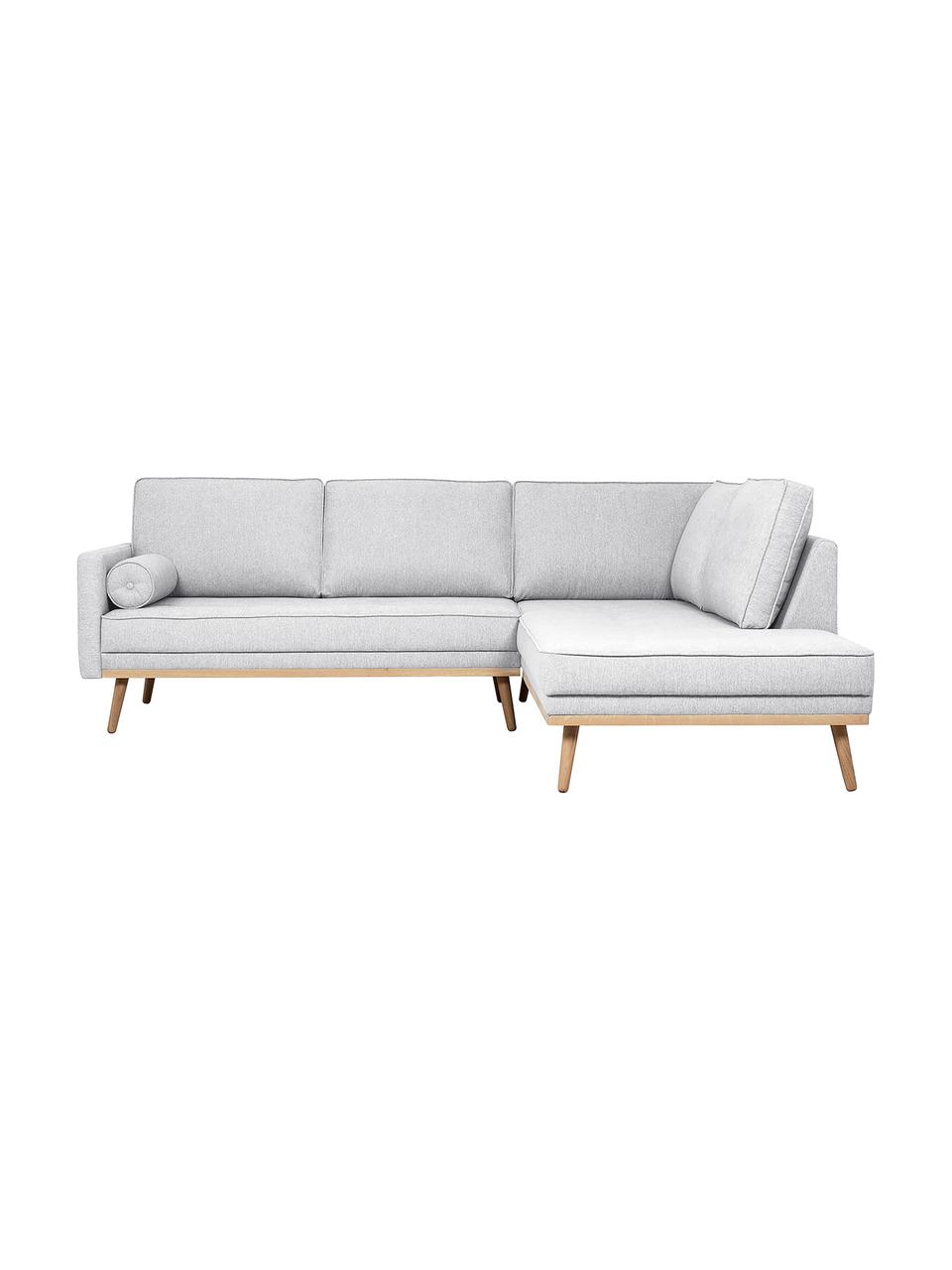 Ecksofa Saint (3-Sitzer) in Hellgrau mit Eichenholz-Füssen, Bezug: Polyester Der hochwertige, Gestell: Massives Kiefernholz, Spa, Webstoff Hellgrau, B 243 x T 220 cm