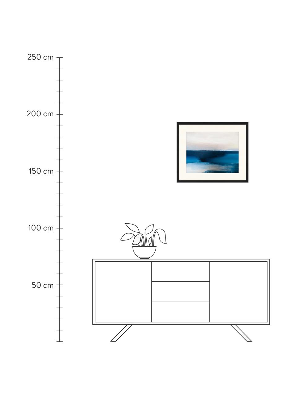 Ingelijste digitale print Blue And Grey Abstract Art, Afbeelding: digitale print op papier,, Lijst: gelakt hout, Multicolour, B 63 cm x H 53 cm