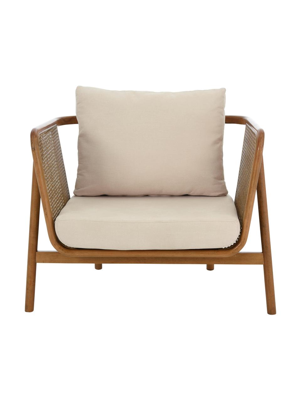 Sillón de ratán Callo, Estructura: madera de haya pintada co, Tejido blanco crema, madera de haya, An 106 x F 79 cm