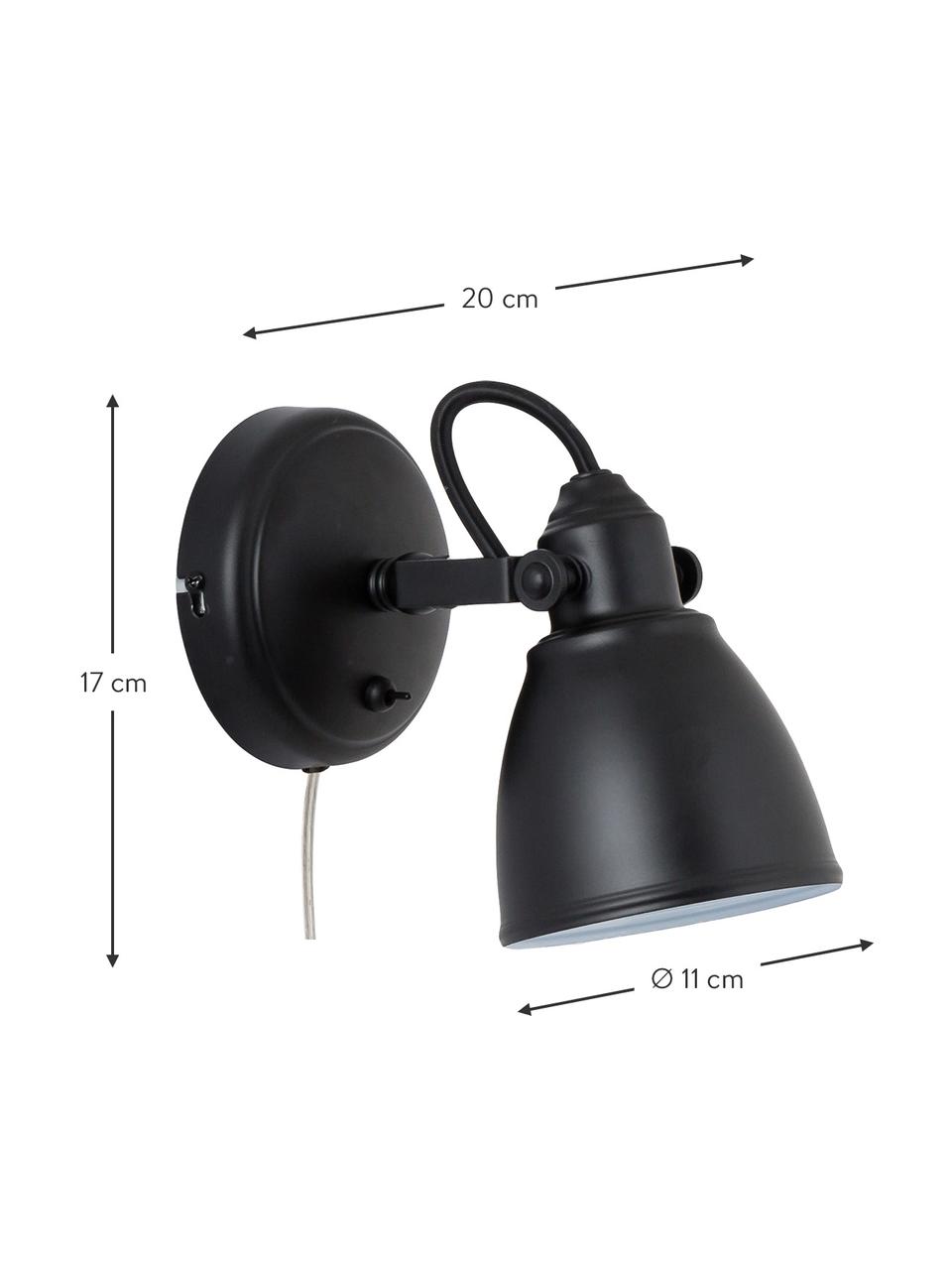 Verstelbare wandlamp Fjallbacka met stekker, Lampenkap: gecoat metaal, Zwart, D 20 x H 17 cm