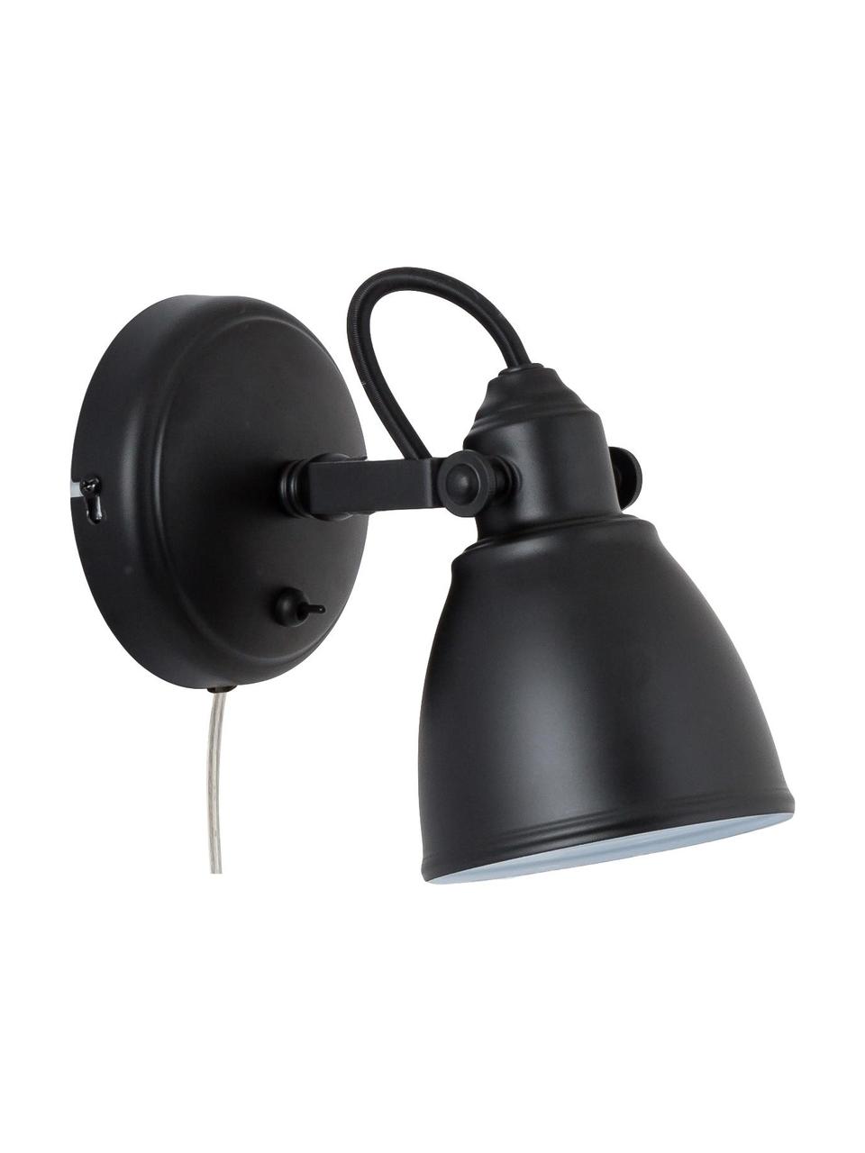 Verstelbare wandlamp Fjallbacka met stekker, Lampenkap: gecoat metaal, Zwart, D 20 x H 17 cm