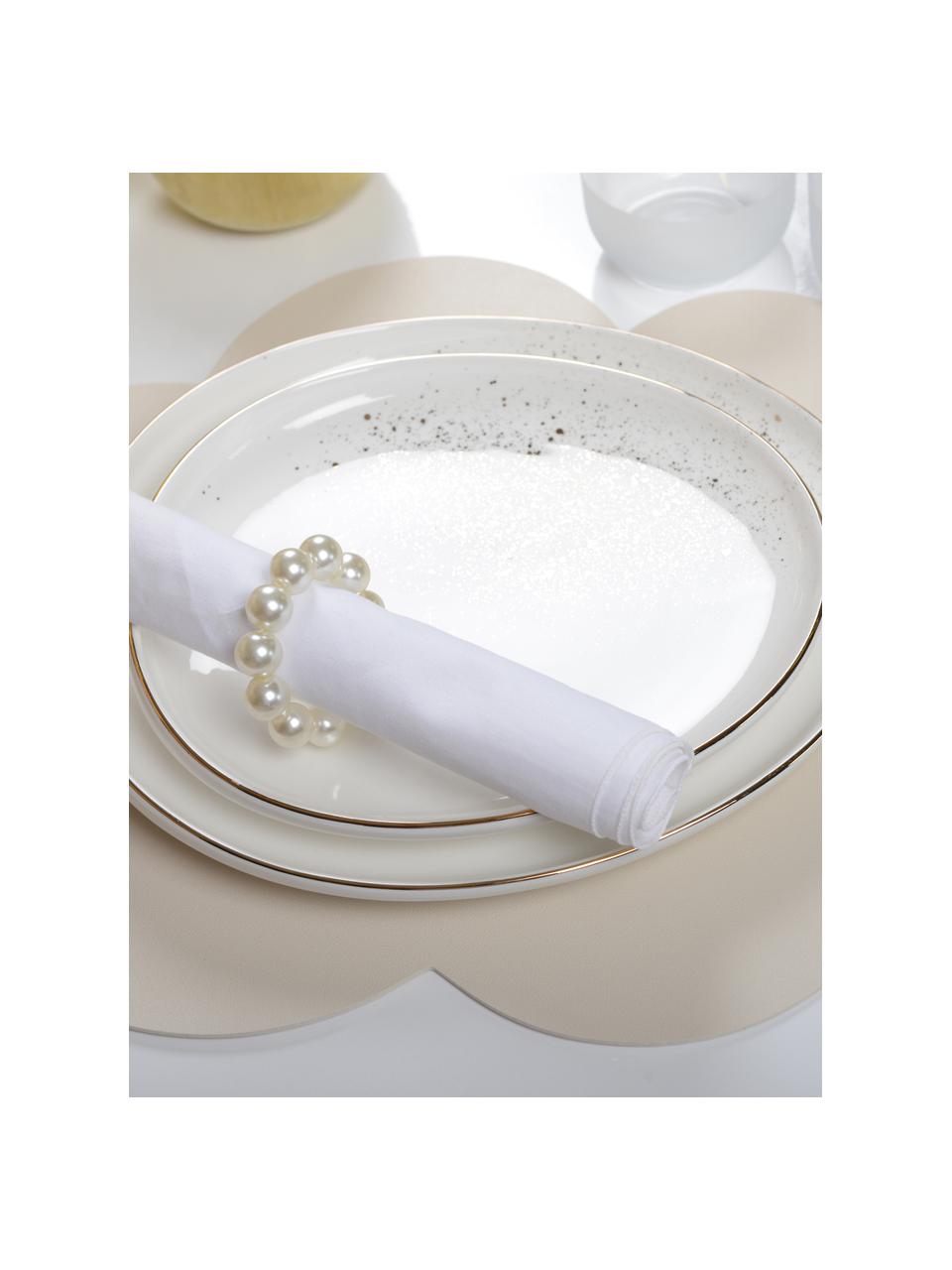 Servilleteros de perlas Perle, 4 uds., Plástico, Blanco crema brillante, Ø 6 cm