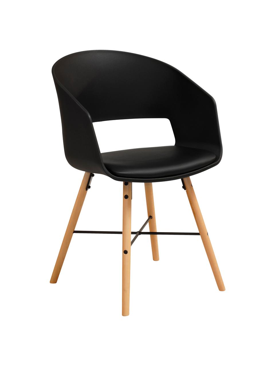 Sillas con reposabrazos Luna, 2 uds., Patas: madera de haya pintada, Negro, An 52 x Al 81 cm