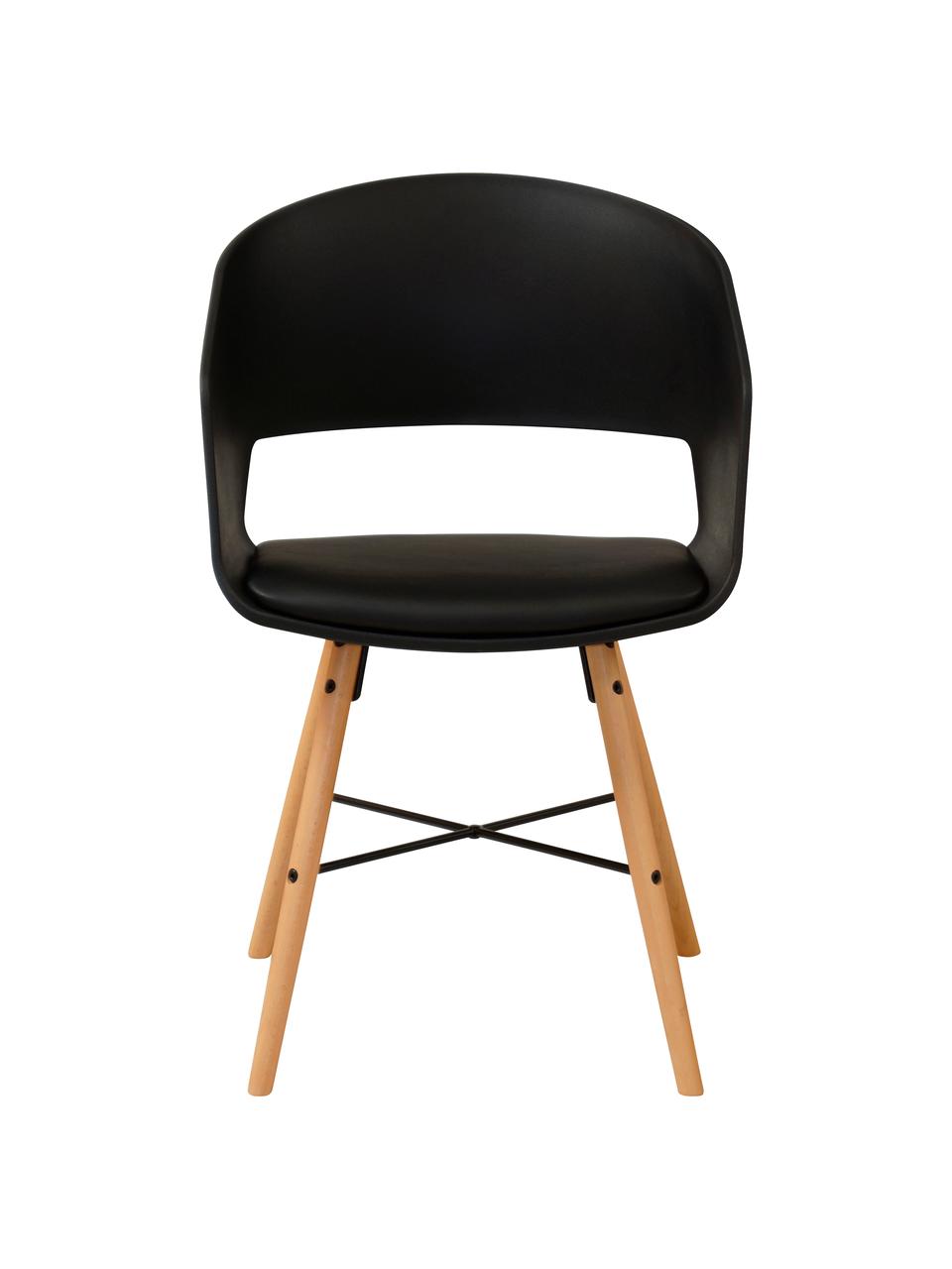 Krzesło z podłokietnikami z tapicerowanym siedziskiem Luna, 2 szt., Nogi: drewno bukowe, lakierowan, Czarny, S 52 x W 81 cm