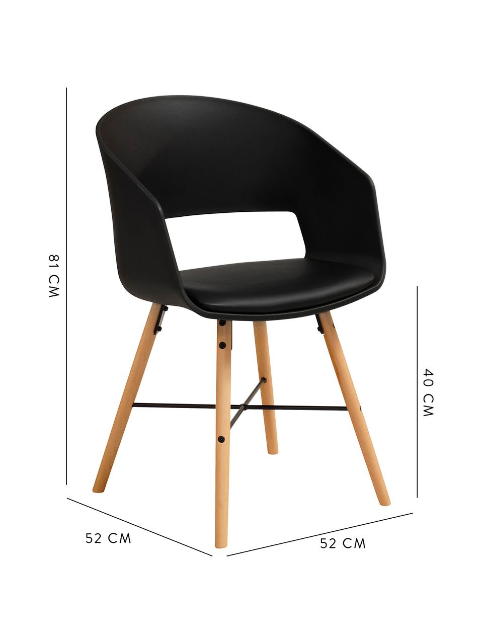 Sedia con braccioli Luna 2 pz, Gambe: legno di faggio verniciat, Nero, Larg. 52 x Prof. 52 cm