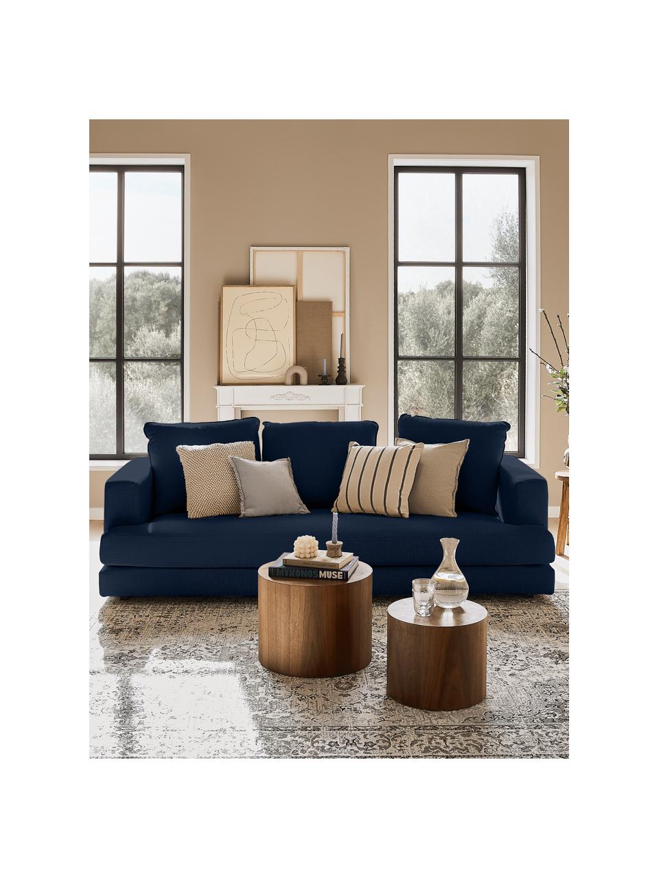 Divano 3 posti in tessuto blu scuro Tribeca, Rivestimento: 100% poliestere Il rivest, Struttura: legno massiccio di faggio, Piedini: legno massiccio di faggio, Tessuto blu scuro, Larg. 228 x Prof. 104 cm